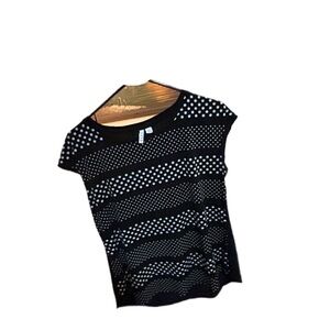 Elle Black and White Dotted Short Sleeve Top